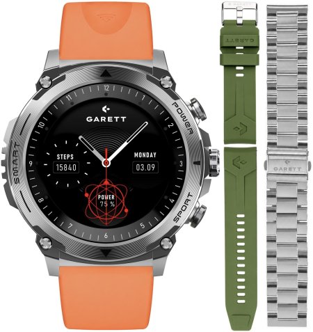 Garett Smartwatch Garett Atom Srebrny na Pasku Garett Pay zestaw z Bransoletą i Paskiem 5904238486863-PAY-ORANGE