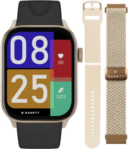 Garett Smartwatch Garett GRC Activity 3 Złoty na Pasku Garett Pay zestaw z Paskami  5904238487259-PAY-BLACK