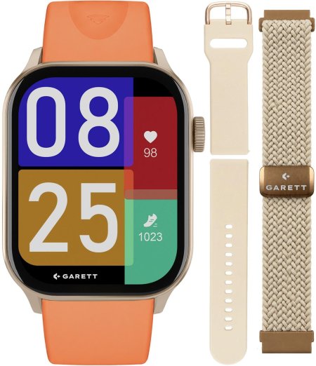 Garett Smartwatch Garett GRC Activity 3 Złoty na Pasku Garett Pay zestaw z Paskami  5904238487259-PAY-ORANGE