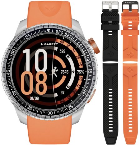Garett Smartwatch Garett Compass GPS Srebrny na Pasku Garett Pay zestaw z Paskami 5904238487365-PAY-ORANGE