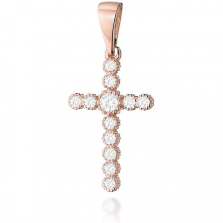 Harf Krzyż z różowego złota próby 585 z diamentem 0,10 ct B0016-ZA-AUR-DIW-02-OK