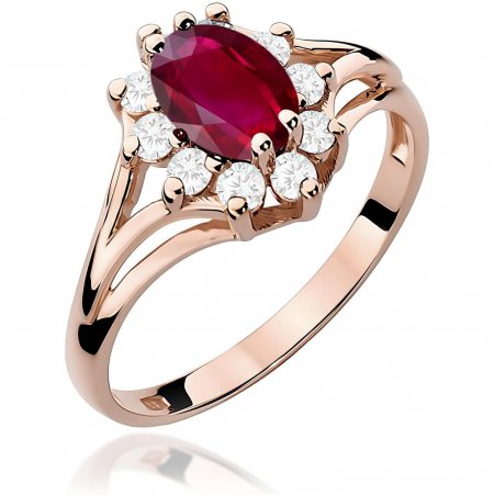 Harf Pierścionek halo z różowego złota próby 585 z rubinem 1,00 ct B0074-PI-AUR-RUR-02-OW