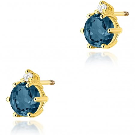 Harf Złote kolczyki z topazami London Blue i diamentami, próba 585, sztyft zakręcany B0152-KO-AUZ-TOL-04-OK
