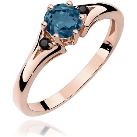 Harf Pierścionek z różowego złota próby 585 z topazem London Blue i czarnymi diamentami B0152-PI-AUR-TOL-04-OK