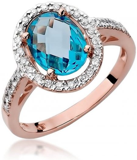 Harf Pierścionek halo z różowego złota próby 585 z topazem Swiss 1,70 ct B0160-PI-AUR-TOB-02-OW