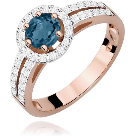 Harf Pierścionek halo z różowego złota próby 585 z topazem London Blue B0174-PI-AUR-TOL-02-OK