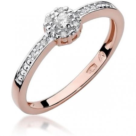 Harf Pierścionek halo z różowego złota z diamentem, próba 585 B0182-PI-AUR-DIW-02-OK