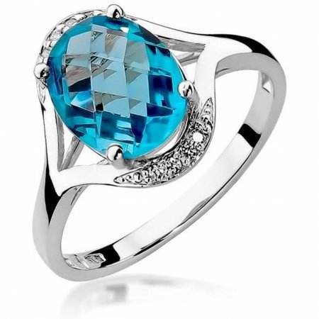 Harf Pierścionek z białego złota z topazem Swiss 3,00 ct i brylantami B0300-PI-AUB-TOB-02-OW