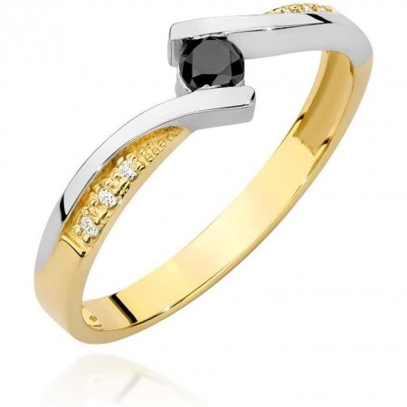 Harf Pierścionek z żółtego złota próby 375 z czarnym diamentem 0,12 ct B0354-PI-00-DIB-02-OK
