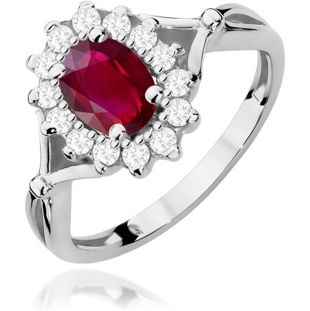 Biżuteria Harf B0364-PI-00-RUR-04-OW Pierścionek halo z białego złota z rubinem 1,00 ct, próba 375