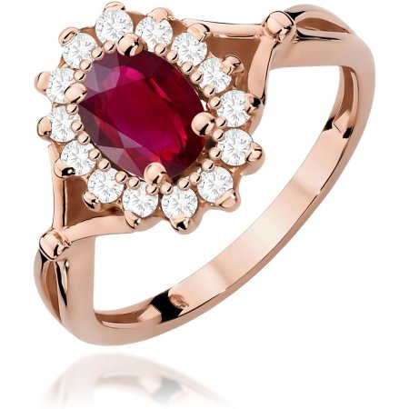 Harf Pierścionek halo z różowego złota próby 585 z rubinem 1,00 ct B0364-PI-AUR-RUR-04-OW