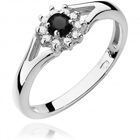 Harf Pierścionek halo z białego złota próby 375 z czarnym diamentem 0,12 ct B0370-PI-00-DIB-02-OK