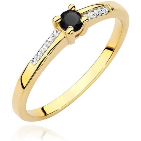 Harf Pierścionek z żółtego złota próby 375 z czarnym diamentem 0,12 ct B0516-PI-00-DIB-02-OK