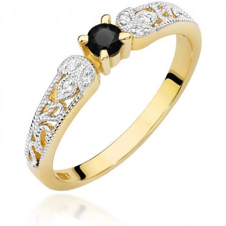 Harf Pierścionek z żółtego złota próby 375 z czarnym diamentem 0,12 ct B0822-PI-00-DIB-02-OK