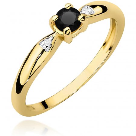 Harf Pierścionek z żółtego złota próby 375 z czarnym diamentem 0,12 ct B0938-PI-00-DIB-02-OK