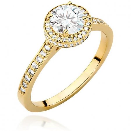 Harf Pierścionek halo z żółtego złota próby 375 z diamentem laboratoryjnym 0,70 ct B1016-PI-00-LDW-06-OK