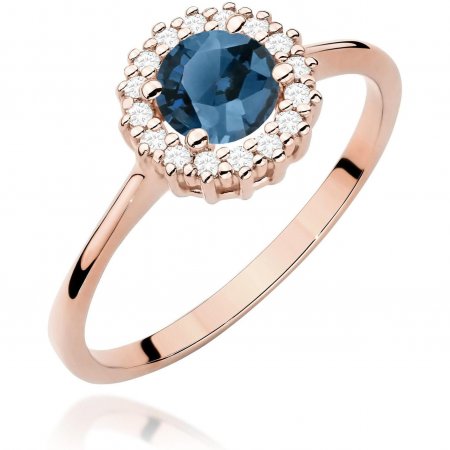 Harf Pierścionek halo z różowego złota z topazem London Blue, próba 585 B1144-PI-AUR-TOL-02-OK