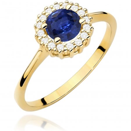 Harf Złoty pierścionek halo z brylantami i szafirem 0,50 ct kwiatek B1144-PI-AUZ-SAB-02-OK