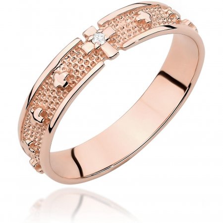 Harf Pierścionek z różowego złota próby 585 z diamentem B1160-PI-AUR-DIW-02-OK