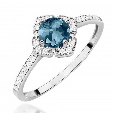 Harf Pierścionek zaręczynowy kwiatek halo z topazem London Blue 0,50 ct i brylantami z białego złota B1206-PI-AUB-TOL-02-OK