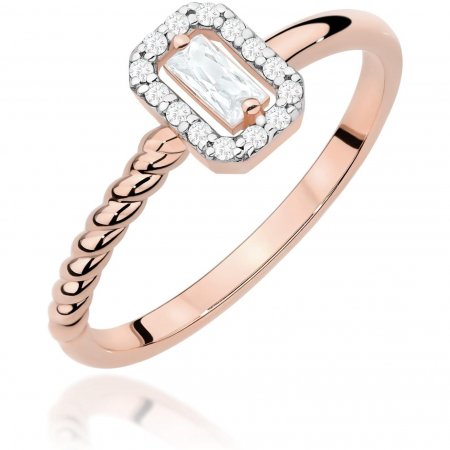Harf Pierścionek halo z różowego złota próby 585 z diamentem 0,13 ct B1414-PI-AUR-DIW-02-BA