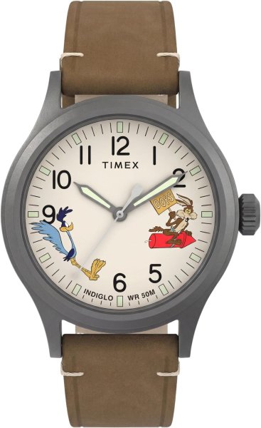 Timex Looney Tunes Road Runner & Wile E. Coyote x Timex Expedition Scout 40mm Leather Strap Watch TW2Y99400