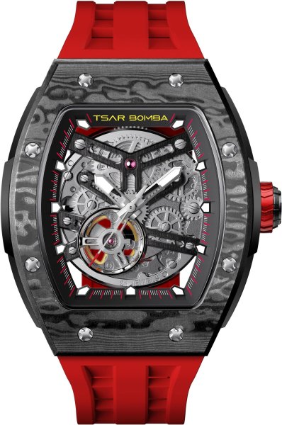 Tsar Bomba Elemental Carbon Fiber Automatic Black Red TB8228CF-02