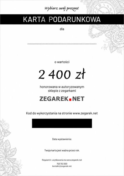 ZEGAREK.NET eKarta podarunkowa 2400 zł