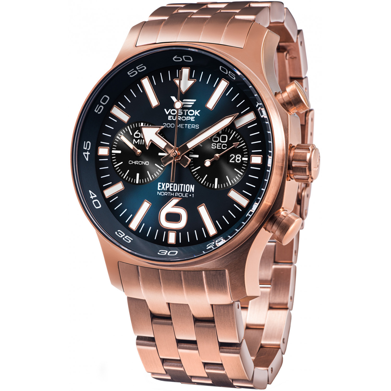 zegarek Vostok Europe Expedition North Pole 1 z chronografem na bransolecie w kolorze różowego złota
