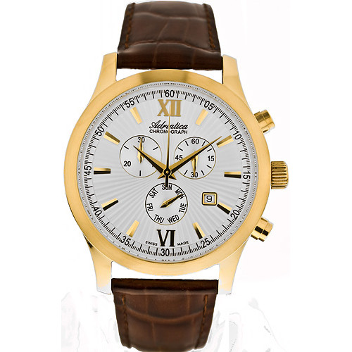 Złocony chronograf ze szwajcarskim charakterem