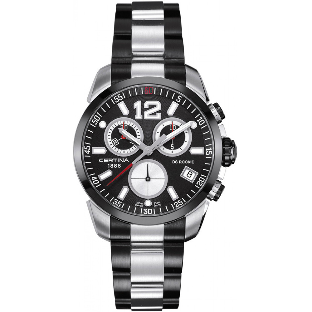 zegarek męski Certina DS Rookie chronograf z czarną tarczą na dwukolorowej bransolecie