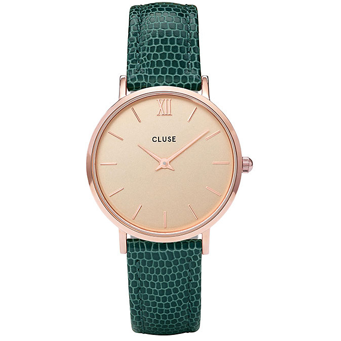 Opis zegarka Cluse CL30052 Rose Gold Champagne/Emerald Lizard