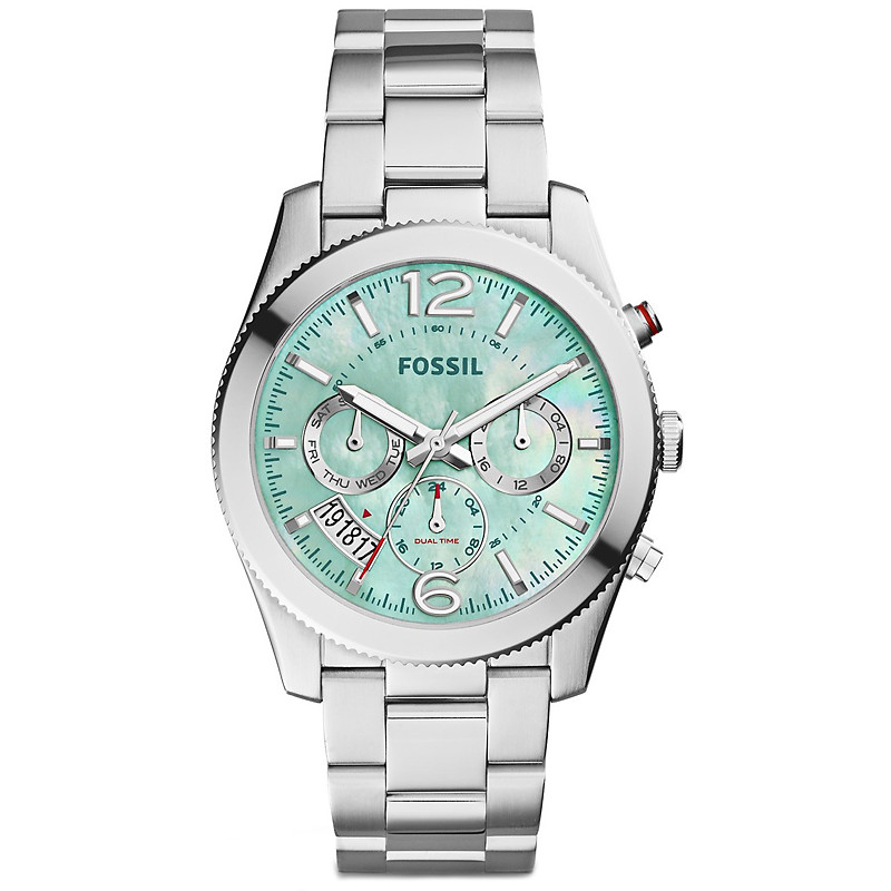 Miętowa perłowa tarcza i ryflowany bezel