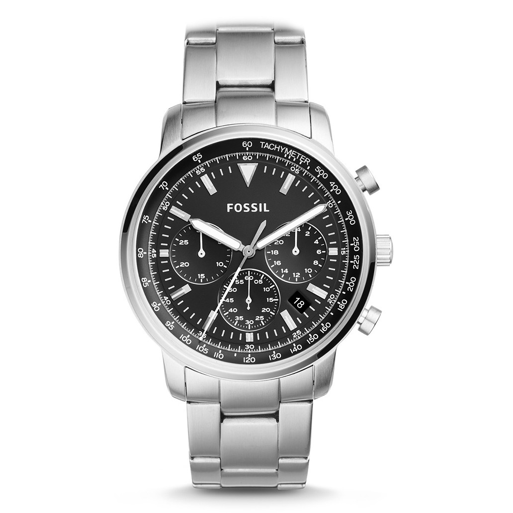 Czerń tarczy i stal w codziennym chronografie