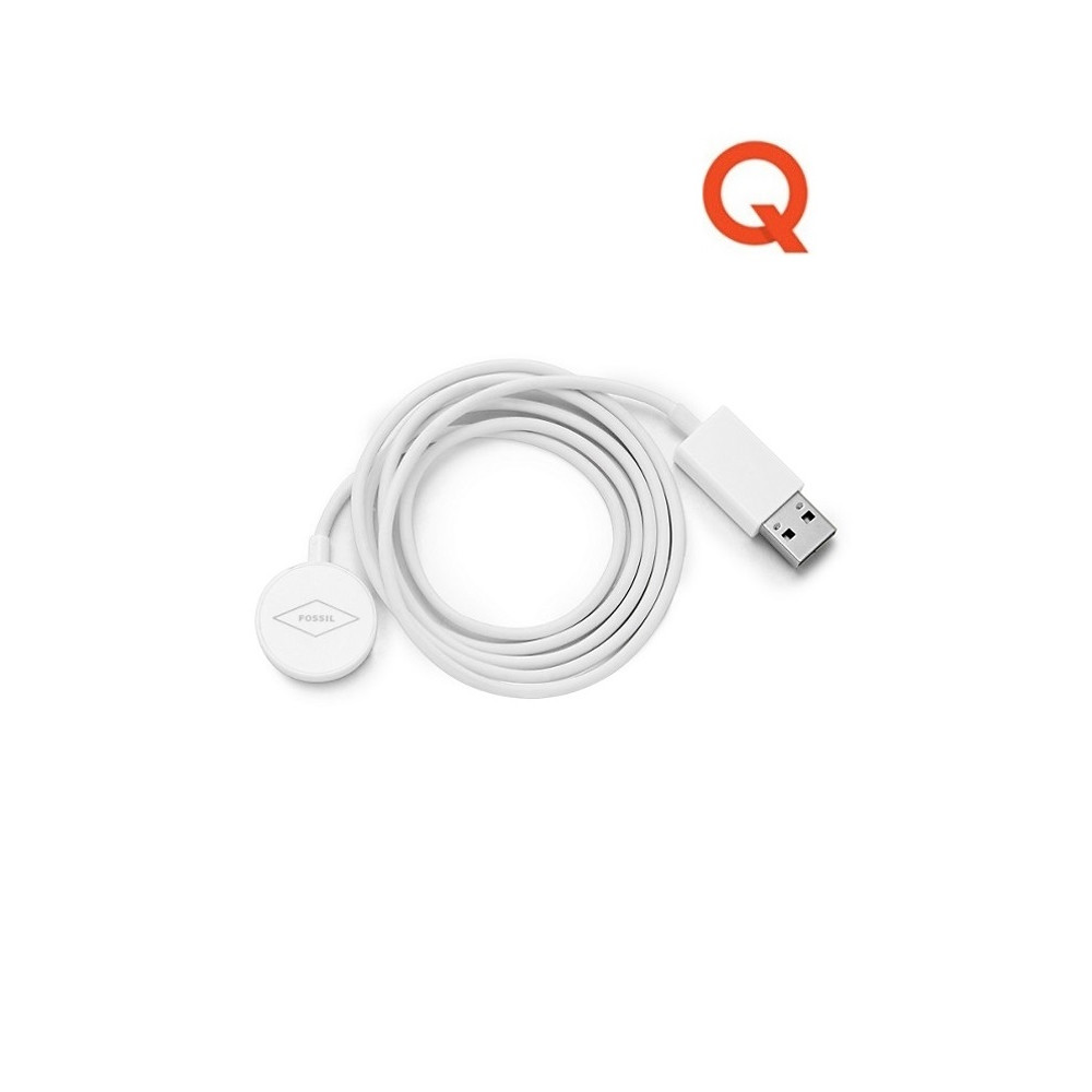 Biały krążek dokujący i zwinięty kabel w zestawie