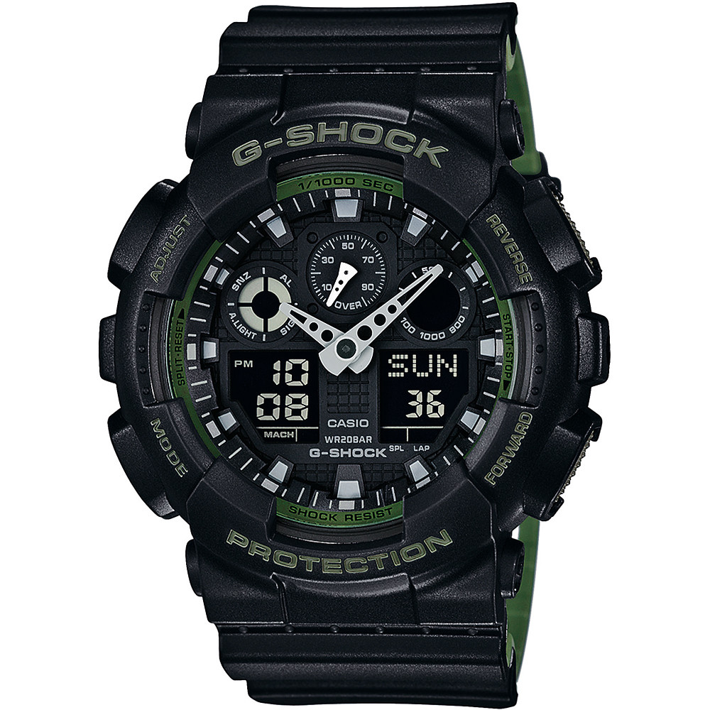 czarny zegarek Casio G-Shock z zielonymi akcentami i cyfrowym wyświetlaczem