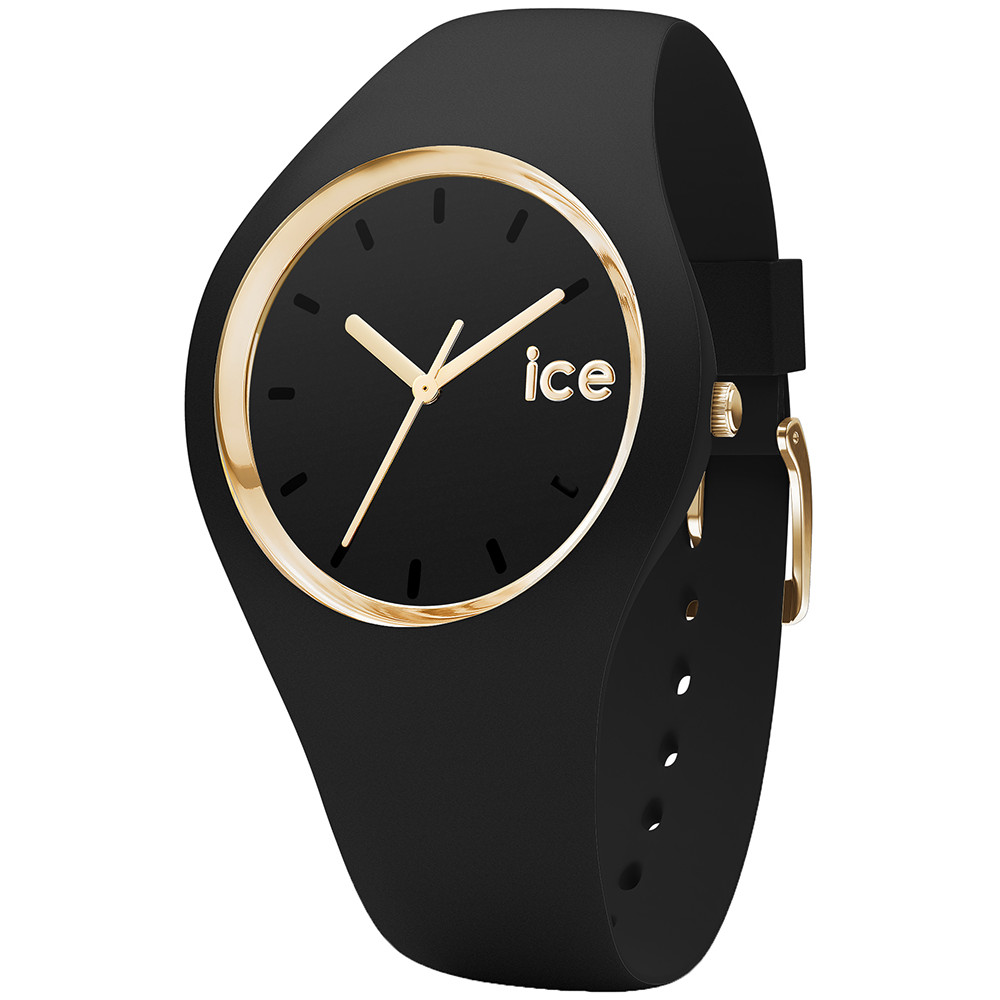 zegarek Ice-Watch z czarną tarczą i złotym wykończeniem na czarnym pasku