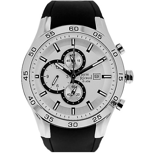 Chronograf w stali na czarnym pasku
