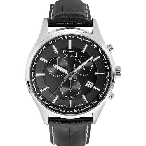 Czerń tarczy i stal w klasycznym chronografie