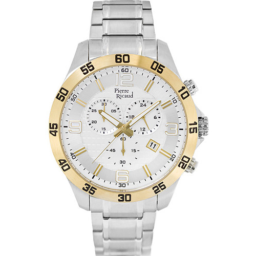 Złoty bezel i stalowa bransoleta w jednym chronografie