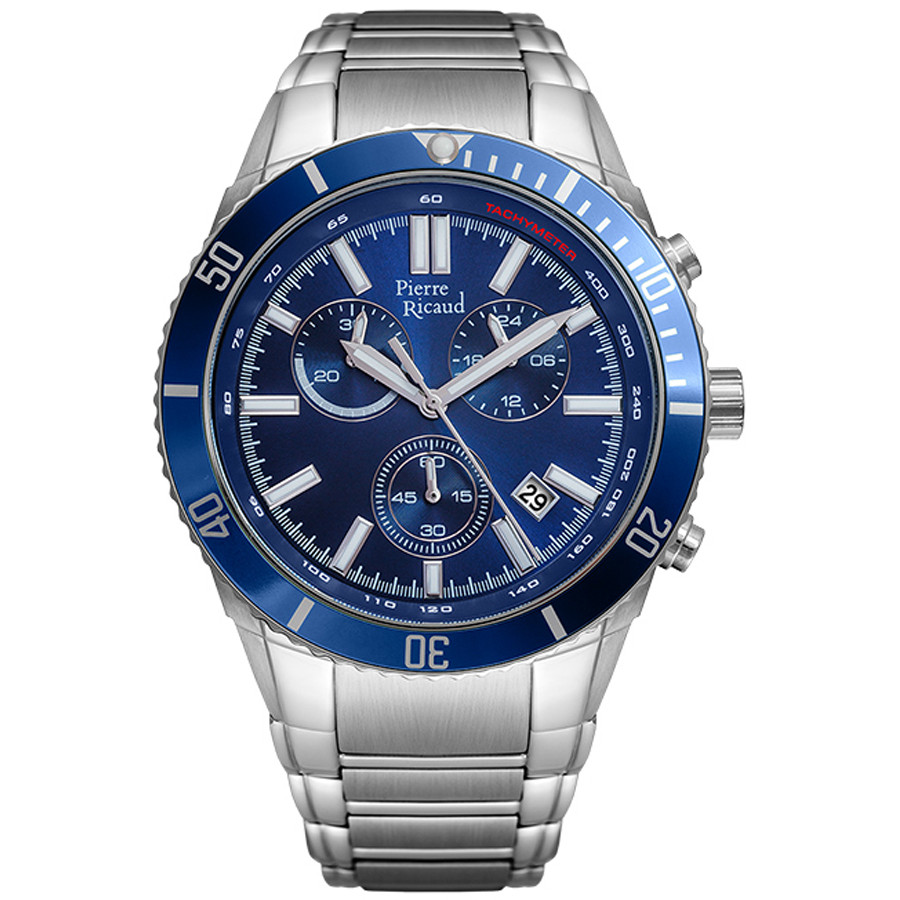 Sportowy chronograf z niebieską tarczą