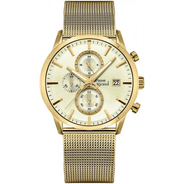 Złocony chronograf na bransolecie mesh