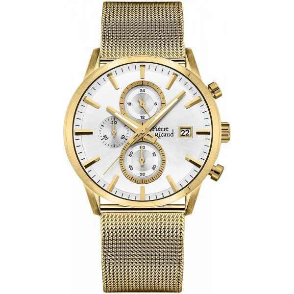 Złocony chronograf na plecionej bransolecie