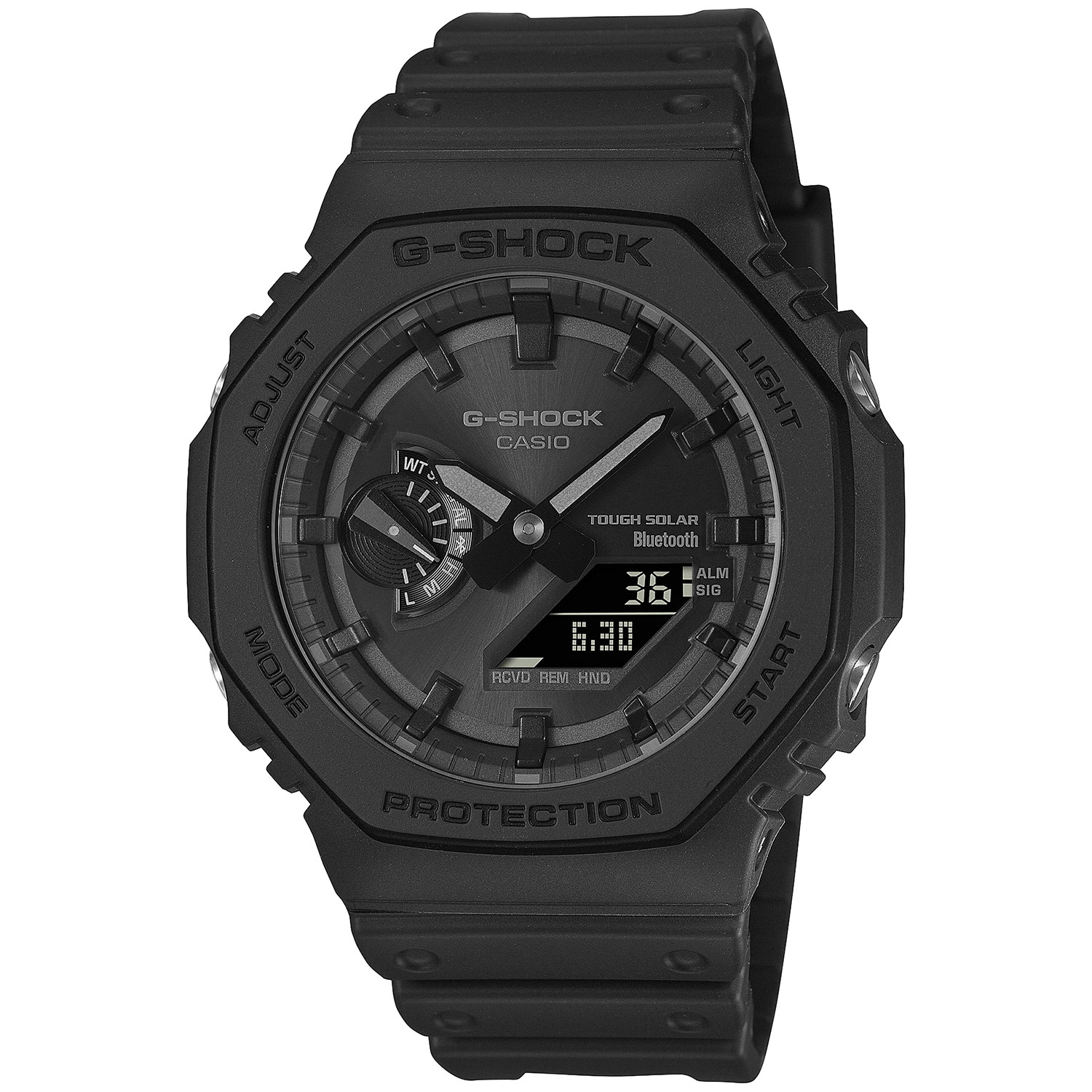 czarny zegarek G-Shock Casio Tough Solar Bluetooth z cyfrowym wyświetlaczem