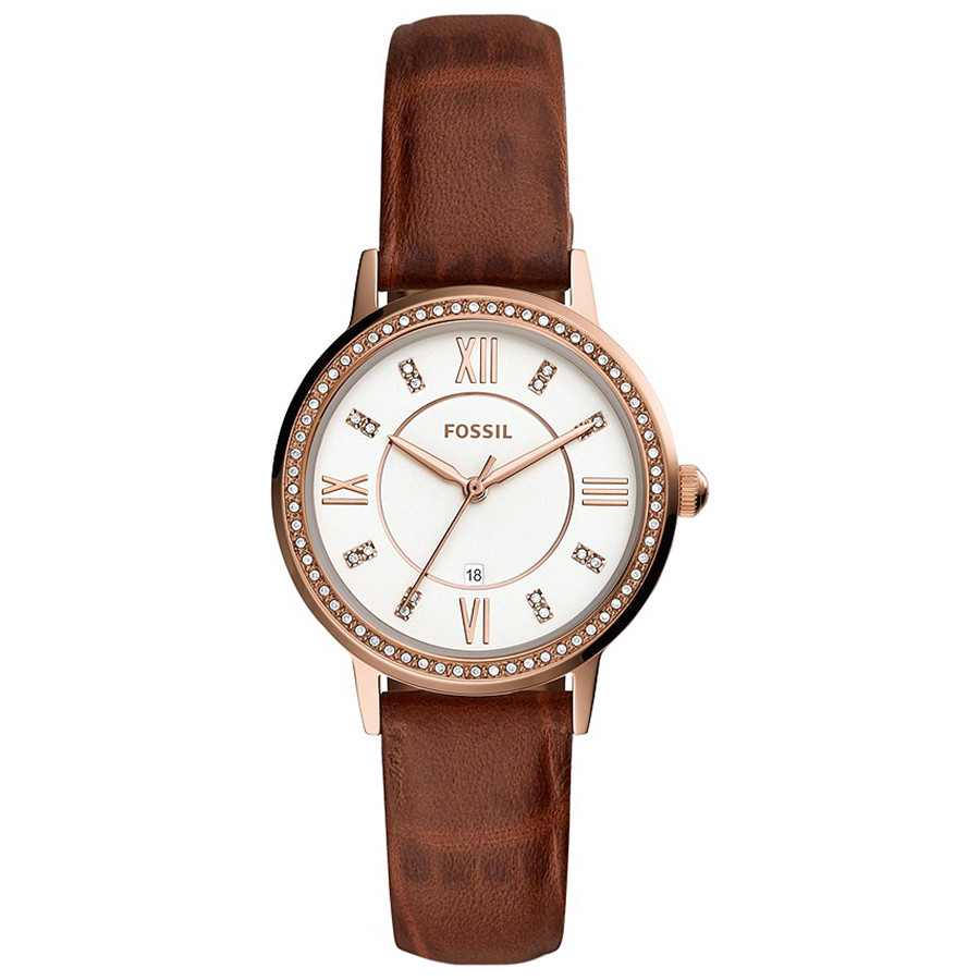 Brązowa skóra i różowe złoto w kopercie 34 mm