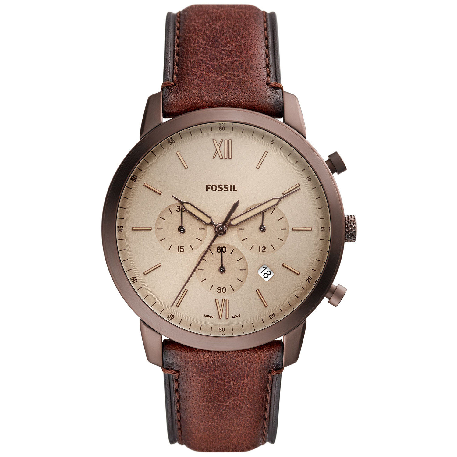 Brązowa stal i kremowa tarcza w chronografie na co dzień