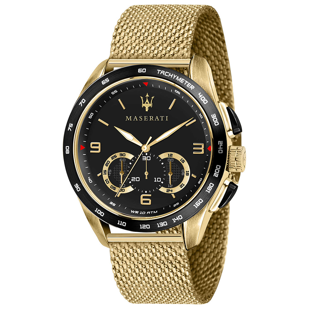 Złocisty chronograf inspirowany motoryzacją