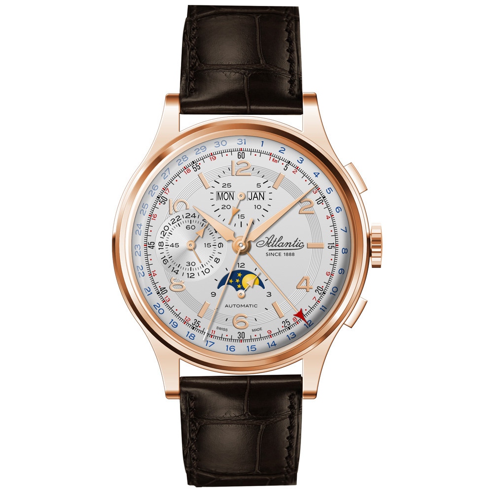 Opis zegarka Atlantic 55851.44.25 Worldmaster Moonphase Universal Automatic Chronograph