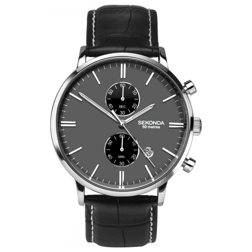 Opis zegarka Sekonda SEK.1509 Men’s Black Leather Strap Chronograph Watch