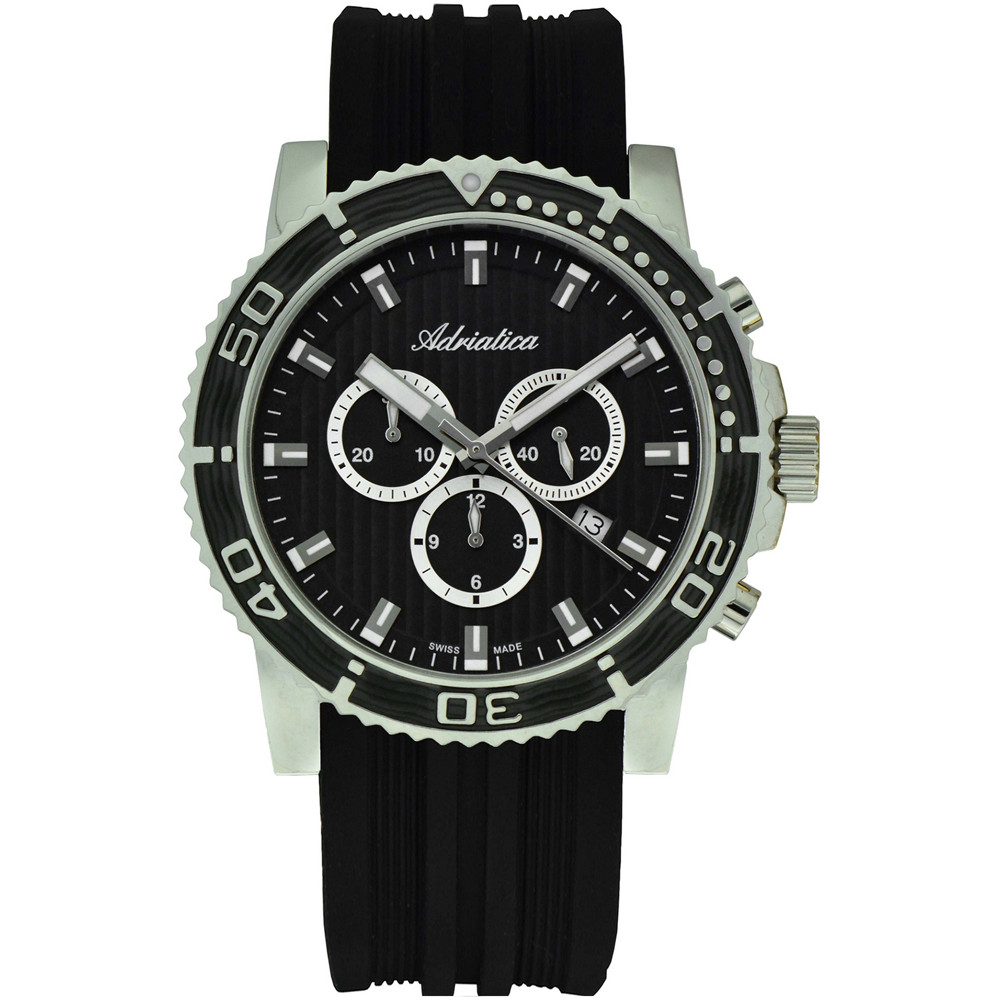 Szwajcarski chronograf na czarnym kauczuku